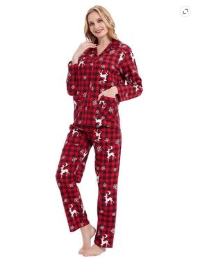 New Global 2XL XXL Christmas Plaid Flannel Women's Pajama Set 100% Cotton